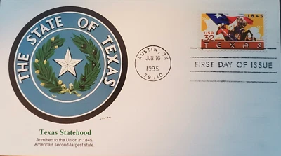 TEXAS Statehood  1845 to 1995   3 cent First Day Cover June 1995 - Image 1 of 4