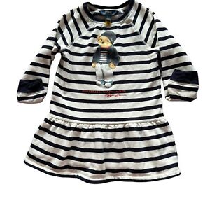 Polo Ralph Lauren Kids 100% Cotton Polo Bear Stripes Fleece Dress Size 5