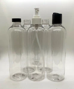 16 Unzen Klar PET Cosmo Runde Kunststoffflaschen mit Scheibenkappe, Sprayer, ODER Polykon, Menge - Bild 1 von 5