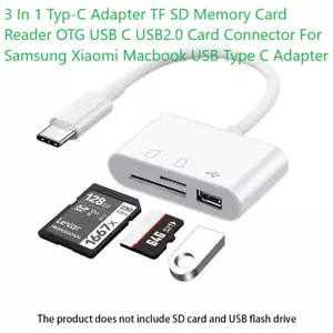 Adaptador 3 en 1 Tipo-C TF SD Lector de Tarjetas de Memoria OTG USB C USB2.0 Conector de Tarjeta - Imagen 1 de 8