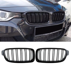 FIT FOR BMW 3 SERIES F30 F31 2012-2018 DUAL LINE GLOSS BLACK KIDNEY GRILLE GRILL - Picture 1 of 7