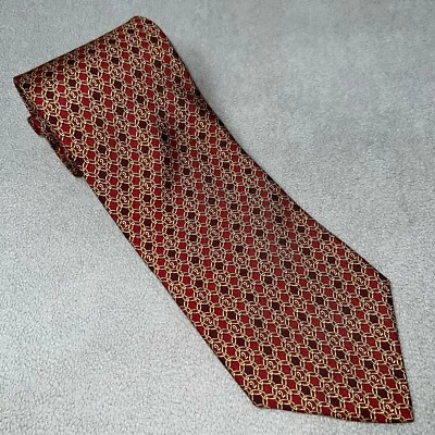 Corbata Brooks Basics Pura Seda Roja Borgoña Oro Geométrica Hecha en EE. UU. Eslabón de Cadena Foto 1 de 4