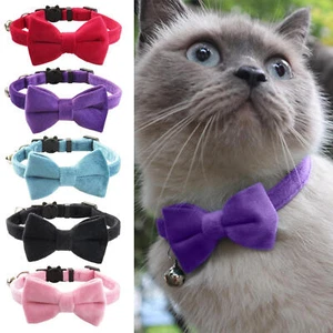 Pets Dog Bow Ties Adjustable Cat Collar with Detachable Bell Walking Traveling - Picture 1 of 17