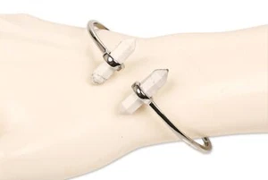 Rebecca Minkoff 301242 Women's 'Acorn' Crystal Hinge Cuff - Howlite/ Silver - Picture 1 of 2