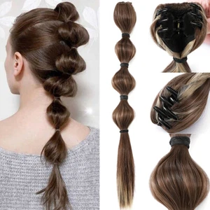 Claw on Hair Ponytail Clip In as Real Human Hair Extensions Bubble Pony Tail US - Picture 1 of 20