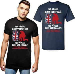 We Stand For The Flag We Kneel For The Fallen Lest We Forget T-Shirt Uk Flag Top - Picture 1 of 2