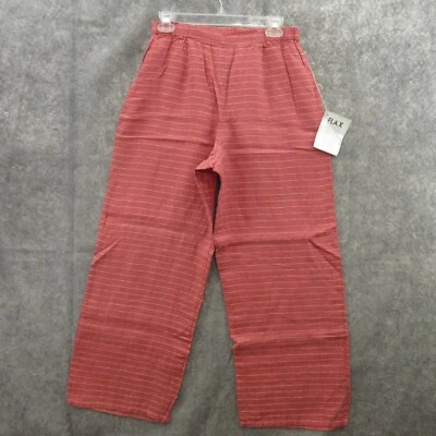 FLAX Designs Women Floods Pants S Pink Check Linen Elastic Waistband Pull On New - Image 1 of 4