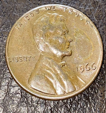 1966 No Mint Mark Lincoln Penny RARE/ Rim Error/"W" Tip in We is Piercing Edge Cover