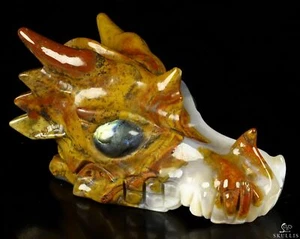 GEODE Huge 5.3" Indian Agate Carved Crystal Dragon Skull, Crystal Healing - Picture 1 of 8