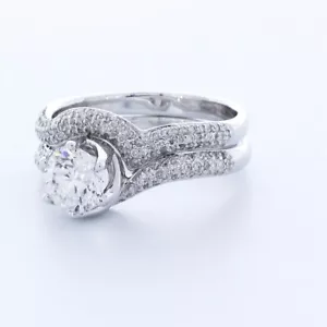2.22CT LAB DIAMONDS D/VS1 ROUND CUT 18K WHITE GOLD THREE-ROW SIDE-STONE RING SET - Picture 1 of 4