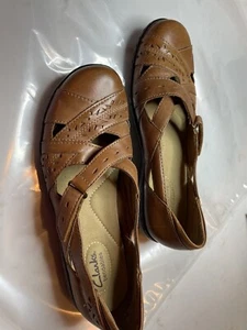 Clarks Bendables Womens Sixty Sonoma Loafer Slip-on Brown Leather Hook Loop 8M - Picture 1 of 8