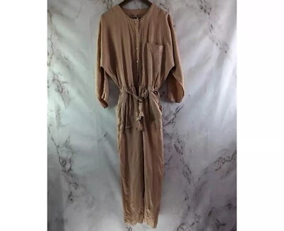 Free People Jumpsuit Womens XS Pink Linen Button Crop Belted Slouchy Pocket  - Image 1 of 4