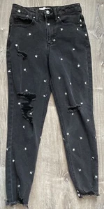 Tinseltown Women’s Black Distressed Jeans Embroidered Flowers Daisies Size 5 - Picture 1 of 17