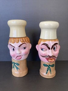 Vintage Fred Roberts Co Suzette & Pierre Wood & Ceramic Salt and Pepper Shakers - Picture 1 of 10