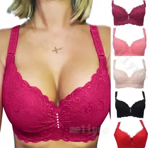 Womens Plunge Bra 34-46 C D DD E Cup Push Up Bras Large Bust Underwear Bralette - Picture 1 of 30