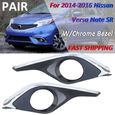 Left & Right Fog Light Covers W/Chrome Trim For 2014-2017 Nissan Versa Note SR - Image 1 of 4