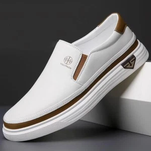 New Shoes for Men Leather Casual Shoes Spring Fashion Flat Leisure Shoes Street - Picture 1 of 8