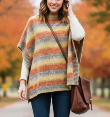 Poncho Suéter The Limited Rayas XS/S Para Mujer Tejido Capelet Naranja Amarillo Gris Foto 1 de 4