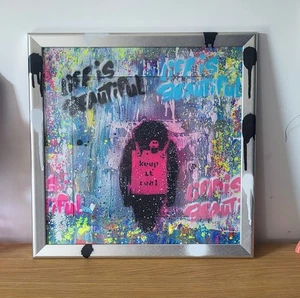 Mr Brainwash Life Is Beautiful Painting keep it real monkey frame wall art repro - Picture 1 of 4