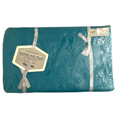 Wamsutta Supercale Plus Twin Fitted Sheet Cyan Teal No Iron Vintage Sealed New - Image 1 of 4
