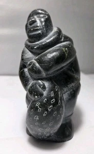 Vintage Inuit Steinschnitzerei Robbe Jäger 5" Speckstein Volkskunst - Bild 1 von 12