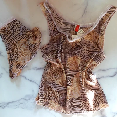 Conjunto de Lencería Natori Grande Malla Púrpura Estampado Animal Baddie Y2K Cami Babydoll Top Foto 1 de 4