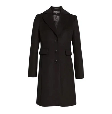 NWT Katherine Kelly Size 6 Black Notch Collar Long Sleeve Button Front Coat $499 - Image 1 of 4