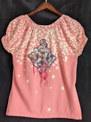 Cárdigan Oilily Algodón S/S MED Caprichoso Salmón Rosa Burbujas Botones Manga Abullonada Foto 1 de 4