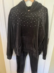 Juicy Couture Track Suit 2XL dark gray Velvet Hoodie Pullover Pants 2 Piece Set - Picture 1 of 6