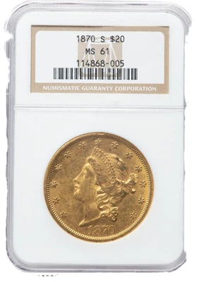 Золотой Двойной Орел 1870 - S $20 NGC 61 Бесплатная доставка только по США (48) - Изображение 1 из 4