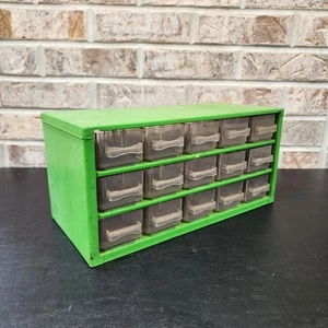 Vintage Raaco Metal Storage Cabinet 15 Drawer Parts Organizer Denmark Green - Picture 1 of 11