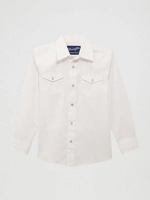 Wrangler Pearl Snap Western Cowboy Dress Shirt White Boys Size Large 10-12 - Image 1 of 4