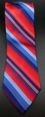Corbata Birmania Bibas Rojo y Azul Rayas 100% Seda Foto 1 de 4