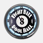 18" Eight Ball Pool Hall Metal Sign Designed White Neon Clock