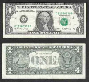 2001 $1 Small Size $1 Federal Reserve Notes 1926-C Not certified - Picture 1 of 3