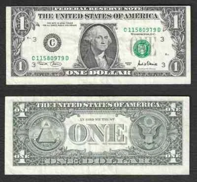 2001 $1 Small Size $1 Federal Reserve Notes 1926-C Not certified - Image 1 of 3