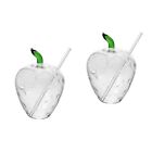 2pcs Strawberry Shaped Glass Cup with Straw Party Drinking Bottle Reusable Cold