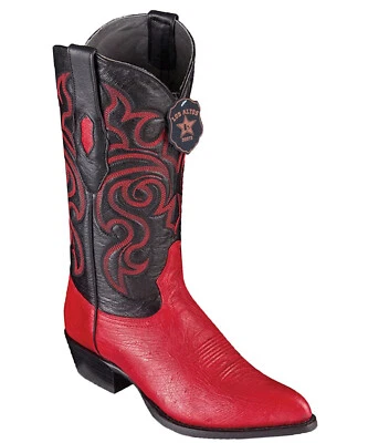 Botas vaqueras vaqueras lisas genuinas de avestruz Los Altos para hombre punta en J ancha EE Foto 1 de 2