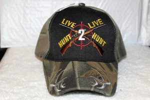 HUNTING LIVE TO HUNT RIFLE OUTDOOR HUNTER BASEBALL CAP ( CAMOUFLAGE & BLACK ) - Picture 1 of 2