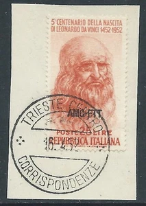 1952 TRIESTE A LEONARDO DA VINCI 25 LIRE SU FRAMMENTO ANNULLO FDC - 2 - Picture 1 of 1