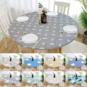 Round Non-slip Elastic Tablecloth Classic Pattern Table Cloth Cover Home Kitchen - Picture 1 of 52