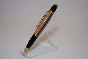 Thin Blue Line  Twist Pen  in Oak With a  Antique Brass and Black Finish - Picture 1 of 6