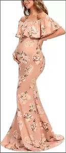 Glampunch Womens Pink Off Shoulder Peach Maternity Dress Elegant Slim Med New - Picture 1 of 8