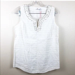 VINEYARD VINES Shimmer Beaded Linen Blend White Tank Top Womens Size 0 Summer - Picture 1 of 6