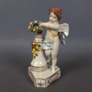Porzellan Figur Dresden Putto geflügelt mit Blumenkrone Sammlung Vintage 1950 - Bild 1 von 10