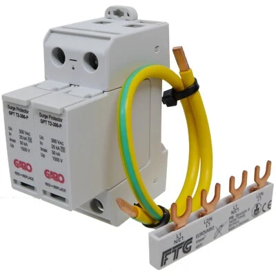 Surge Protection Device Kit SPD 2 Pole Type 2 50kA DIN Rail Mount Garo GPTT2 - Image 1 of 4