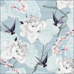 4 servilletas de papel individuales para decoupage y fiesta - flores orientales azules - Imagen 1 de 2