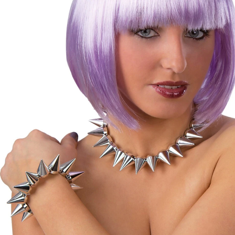 Bracciale punk in plastica color argento per travestimento dark - Immagine 1 di 1