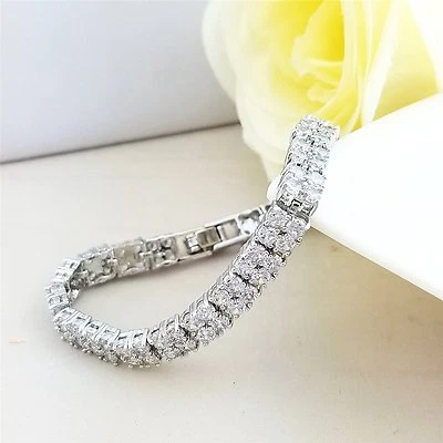 Double Row Tennis Bracelet 18K White gold finish Grade A Created diamonds New  - Image 1 of 4