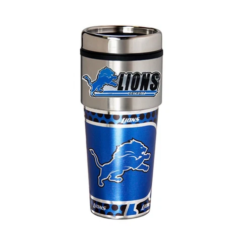 Detroit Lions 16oz Stainless Steel NFL Travel Mug with Embossed Logo Cover
